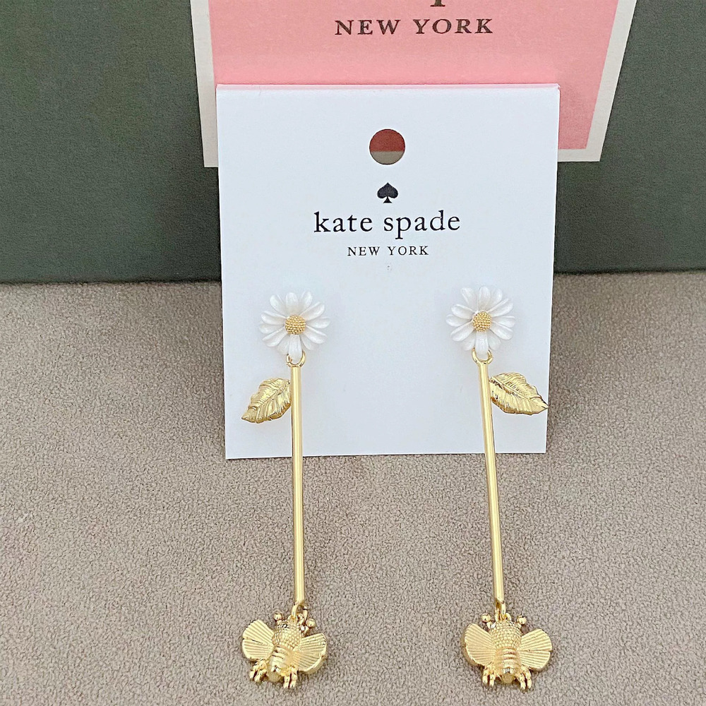 kate spade Woodland 3D Daisy Sunflower Bee Enamel Long Drop Earrings